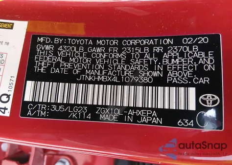 2020 Toyota C-Hr Limited from USA, damaged, VIN JTNKHMBX4L1079380